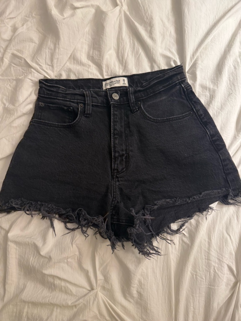 Abercrombie & Fitch Black High-Rise Distressed Denim Shorts